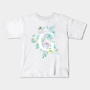 Botanical alphabet G green and purple flowers Kids T-Shirt